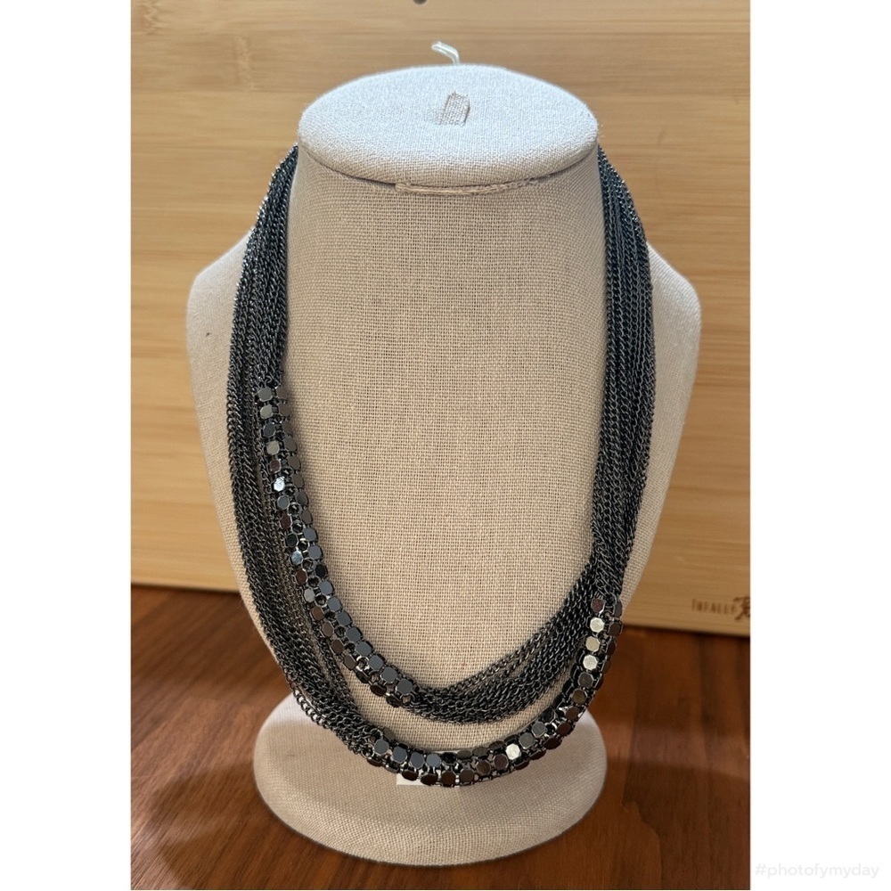 Multi Strand Unique Dark Gunmetal Silver Tone Mesh Tube Rope Style Necklace